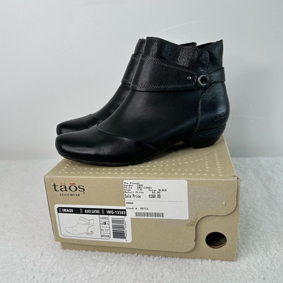Taos Black Leather Boots Womens Size 7.5 Zip Up Ankle Bootie Comfort Casual Shoe - Picture 1 of 13